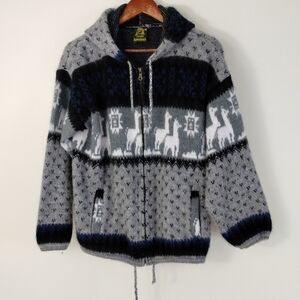 Tejidos Ruminahui Alpaca Wool Jacket Mens Medium Gray Llama Sweater Vintage